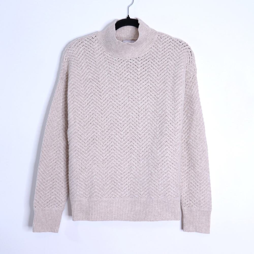 EVEREVE Chevron Knit Pullover Sweater Oatmeal Mock Neck Long Sleeve Women's S